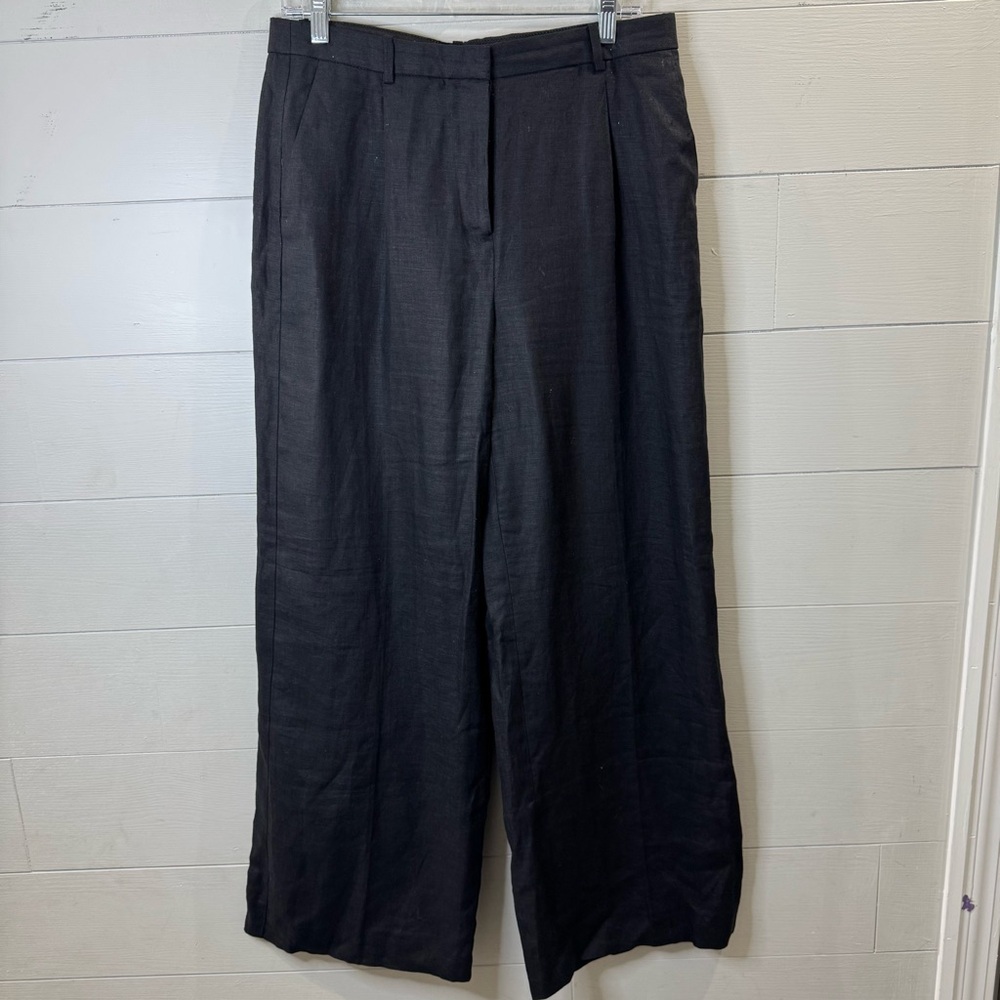 J. Crew | Women's The Essential Wide Leg Linen Black Trousers Size 10